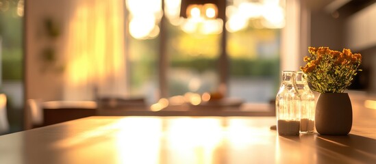 Poster - Elegant blurred backdrop highlighting a modern kitchen with spacious countertops ideal for culinary inspiration and creativity