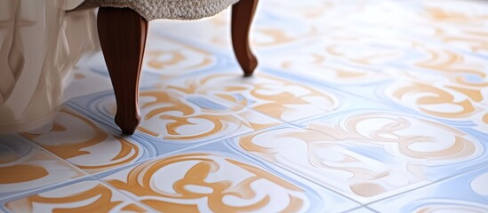 Poster - Elegant ceramic floor tiles with intricate designs in a stylish modern home interior setting