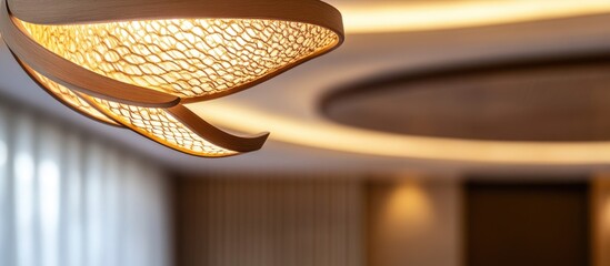 Poster - Modern ceiling lamp close up highlighting intricate design details and warm ambient lighting perfect for contemporary interior decor