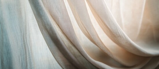Poster - Soft curtain fabric draping elegantly at a window creating a serene atmosphere ideal for interior design inspiration and home decor ideas