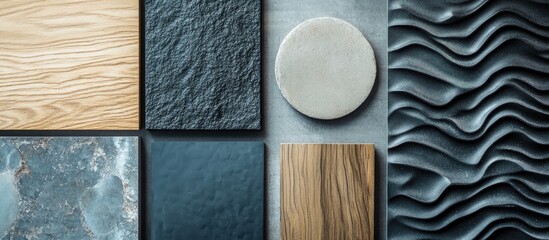 Poster - Close up of modern interior design elements highlighting textures and color harmony with various materials in a stylish home setting