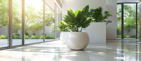 Poster - Stylish green plant display brightening contemporary interiors with natural light and modern design elements