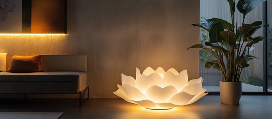 Poster - Elegant flower-shaped lamp providing decorative lighting for modern interiors with a warm ambiance and stylish design.