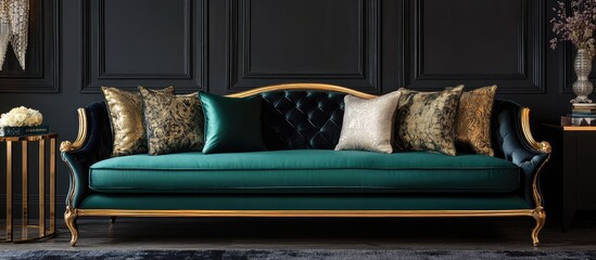 Poster - Luxurious sofa adorned with elegant decorative pillows elevating sophisticated living room interior design
