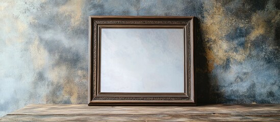 Poster - Elegant poster mockup in antique frame on rustic wooden table set against artistic background for home decor inspiration