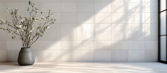 Poster - Elegant minimalist room interior with modern tile accents and natural light for contemporary design inspiration