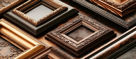 Poster - Elegant ornate picture frame collection showcasing intricate designs ideal for displaying cherished photographs in a modern setting