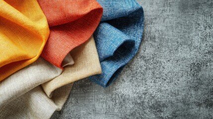Poster - Contrasting colored fabric folds on a textured background for textile design and interior decoration concepts