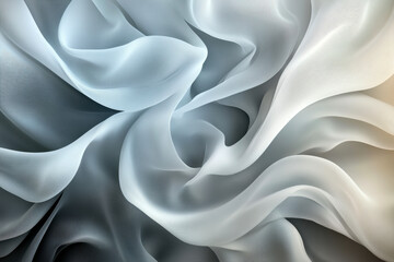 Poster - A mesmerizing swirl of delicate, translucent fabric, blending shades of blue and white, creating a serene and soothing visual experience filled with soft, flowing textures.