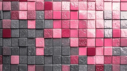 Poster - Chic Retro Mosaic Tile Pattern in Gray and Pink Ideal for Vintage Backgrounds and Home Decor Applications