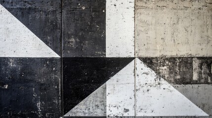 Poster - Geometric Black and White Cement Wall Texture with Triangular Patterns for Modern Design Backgrounds