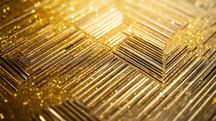 Poster - Geometric Pattern with Embossed Texture on Shimmering Gold Glittery Surface
