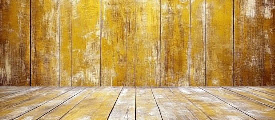 Poster - Golden yellow rustic wooden panel backdrop with white accents perfect for design photography and creative projects