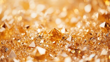 Poster - Golden stars and crystals confetti shimmering on a luxurious golden background for festive and creative design concepts