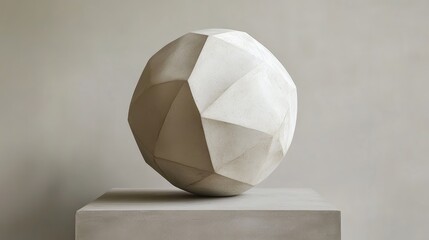 Poster - Geometric sculpture in neutral tones displayed against a minimalist background showcasing modern art aesthetics and design.