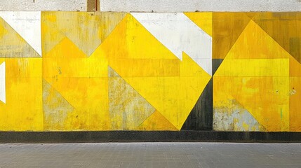 Poster - Geometric Yellow Abstract Street Art Mural on Urban Wall Textured Background