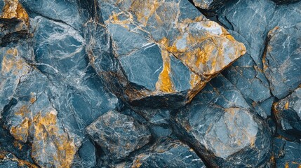 Poster - Textured Blue and Gold Marble Rocks Natural Background for Elegant Design and Decoration Use