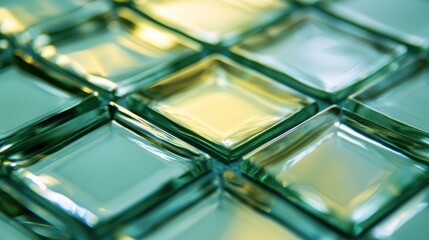 Poster - Translucent Glass Brick Pattern on Tiled Surface with Soft Reflections and Geometric Design