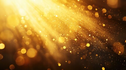 Poster - Golden rays of light shining through particles creating a magical and warm atmosphere for backgrounds or design elements.