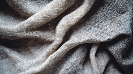 Poster - Textured Gray Cotton Linen Fabric Background with Natural Wrinkles and Creases