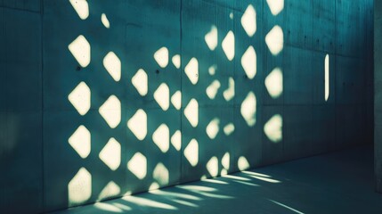 Poster - Abstract geometric light patterns casting intricate shadows on a textured wall creating a modern artistic ambiance.