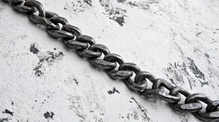 Poster - Rustic Gray Metal Chain on Textured White Surface for Industrial or Artistic Concepts