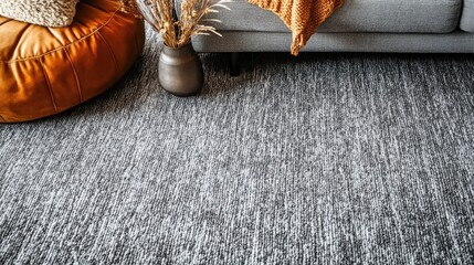 Poster - Elegant Gray Textured Carpet in Modern Living Space with Cozy Decor Elements