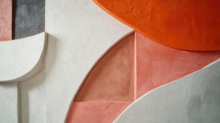 Poster - Geometric Abstract Wall Art Featuring Terra Cotta and Gray Shapes with Bright Color Accents in a Modern Design