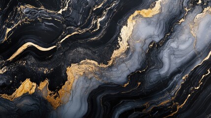 Poster - Elegant Black and Gray Marble Texture with Gold Accents for Premium Background Design