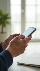 Poster - Office worker using smartphone, browsing internet, checking social media or typing text message