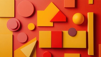 Poster - Vibrant geometric shapes in orange, red, and yellow creating a dynamic background or wallpaper design for modern aesthetics.