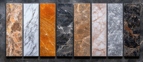 Poster - Variety of elegant marble slabs showcasing luxurious textures and colors for high-end interior design and architectural applications
