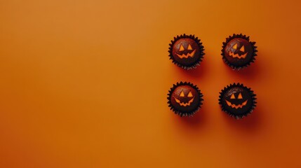 Aufkleber - Halloween Themed Cupcakes with Pumpkin Faces on Bright Orange Surface Ideal for Holiday Celebrations and Seasonal Treats