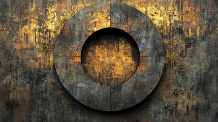 Poster - Textured Geometric Circle Design on Grungy Background with Golden Accents for Modern Abstract Art and Design Projects