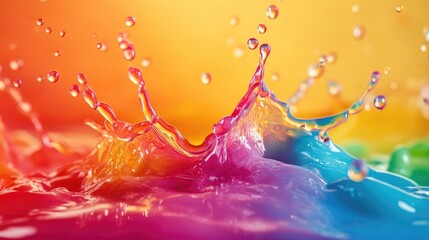 Aufkleber - Vibrant macro shot of colorful liquid splashes with bright drops creating dynamic patterns on an abstract background