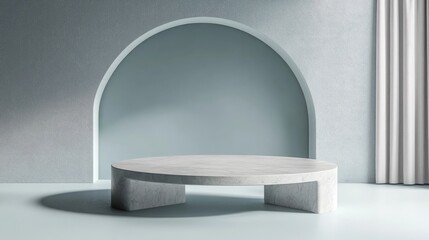 Poster - Modern Geometric Table Design in Minimalist Interior with Soft Color Palette and Archway Background