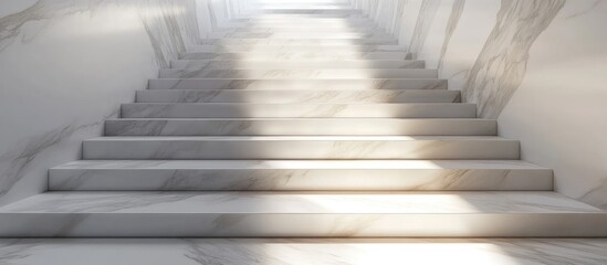 Poster - minimalist white marble staircase bathed in sunlight highlighting modern architecture and tranquil a