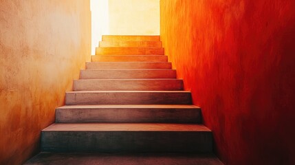 Poster - geometric staircase illuminated by warm light creating a vibrant ascent in a modern architectural se