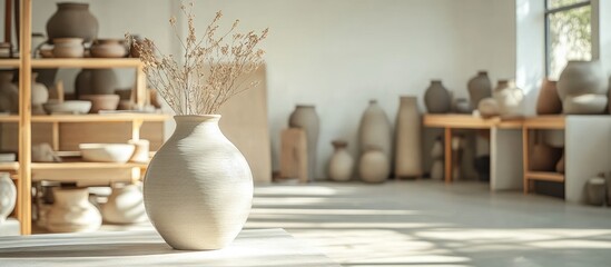 Aufkleber - Unique handcrafted ceramic vase in a bright studio highlighting artistry and craftsmanship with minimalistic decor and natural light.