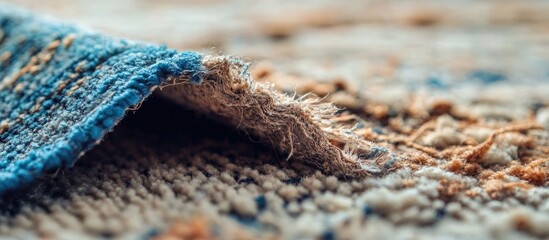 Aufkleber - Close up of a damaged carpet showcasing intricate layers beneath suitable for textile analysis or home renovation projects