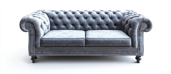 Aufkleber - Elegant grey tufted fabric sofa on white background ideal for interior design inspiration and home decor projects