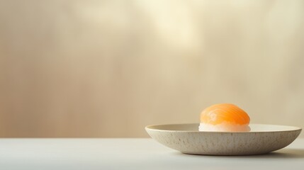 Poster - Inari sushi dish presented on a minimalist plate with soft blurred background ideal for food advertising or culinary presentations