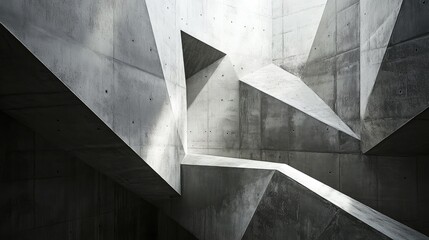 Poster - Geometric Abstract Interior with Angled Concrete Walls and Angular Architectural Design Elements