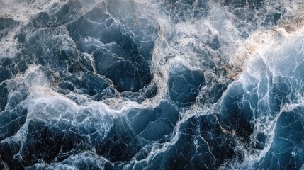 Poster - Blue Marble Natural Background with Textured Patterns in Wide Panorama View for Design and Interior Use