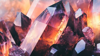Poster - Geometric crystal abstract background featuring sharp dark facets and vibrant hues of purple and orange lighting effects