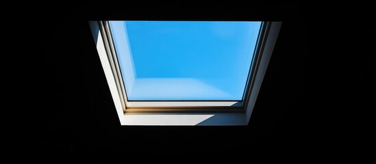 Aufkleber - Skylight window contrasting with a dark background showcasing a vibrant blue sky perfect for architectural and interior design inspirations