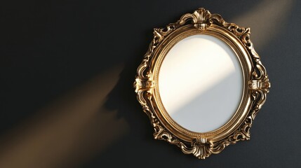 Poster - Ornate golden picture frame with blank space on dark background for vintage decor and design concepts