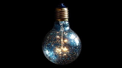 Poster - Glowing vintage incandescent light bulb with sparkling glitter inside creating a magical illumination effect on a dark background