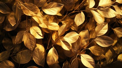 Poster - golden foliage background showcasing shimmering leaves in warm golden tones for nature-inspired desi