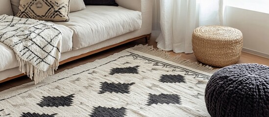 Aufkleber - Hand woven geometric kilim rug perfect for modern decor enhancing stylish living room aesthetics and comfort in contemporary spaces
